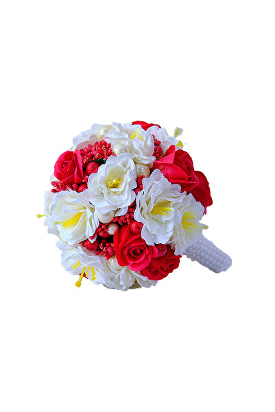 velve Buchet Mireasa, trandafiri, anemone, stamine si perle artizanale, Alb -...