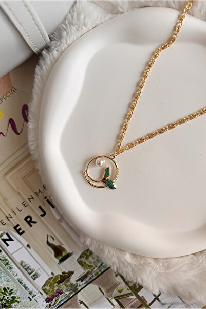 WhimsyWhite Pearl Mermaid Necklace, Gold Lacquer Plated Necklace with Tail Pearls