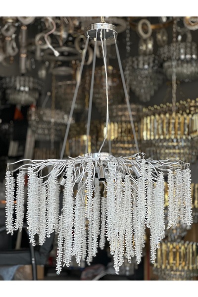 Avize YENİ 80 CM KRİSTAL LÜX SALON KROM İTHAL KASA