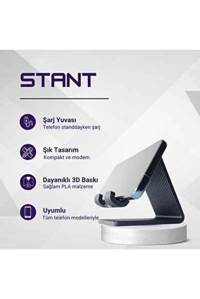 Handmade 3D Baskılı Telefon Tutucu – Şarj Yuvası ile Pratik, Dayanıklı ve Şık...
