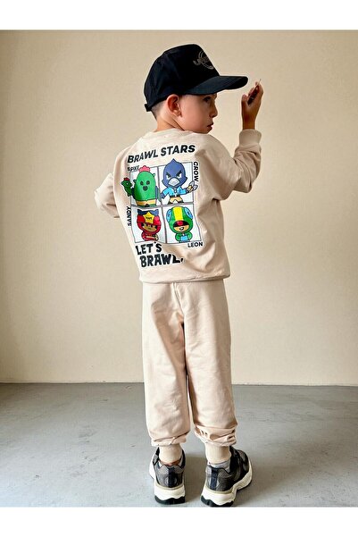 Patriko Boys' New Season Long Sleeve Brawl Stars Sweatshirt Tracksuit Bottom Top Set