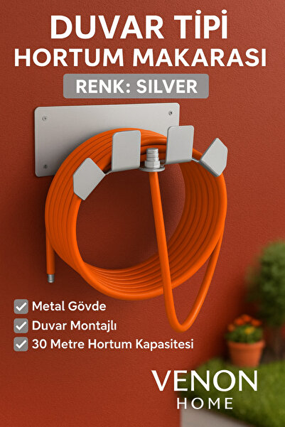 VENON SİLVER GÜMÜŞ Duvar Tipi Metal Hortum Askısı Siyah Metal Hortum Askılığı...
