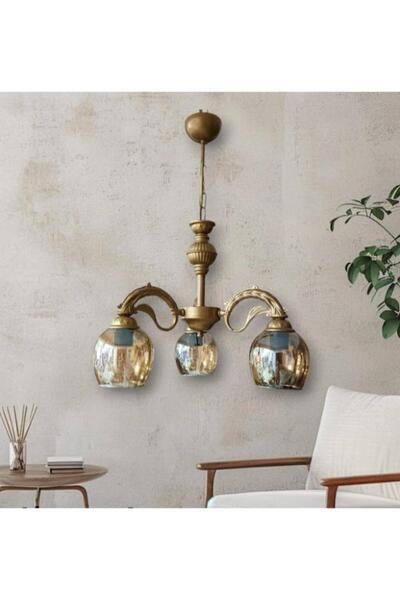 DEDE ÜÇLÜ RİGA ESKİTME AVİZE AŞAĞI BAKAN BAL RENGİ CAMLI