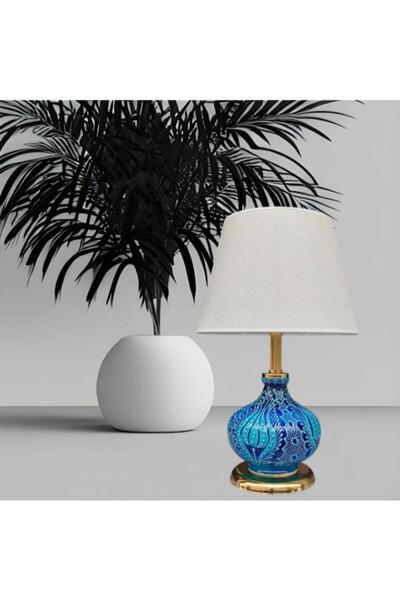 DEDE PATARA ABAJUR GOLD KAPLAMALI MAVİ ÇİNİ KREM ŞAPKA