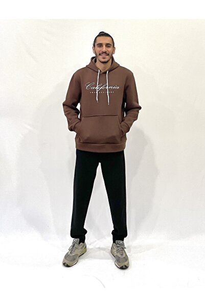 Superlife Men's Hooded Comfortable Fit Fleece Lined 3-Thread El Letter Printed California Printed Sweatshirt Spr24Sw03