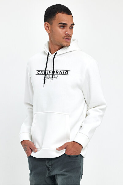 Superlife Süperlife Men's Hooded Comfortable Fit Fleece Inside 3 Thread California Printed Sweatshirt Spr24Sw11