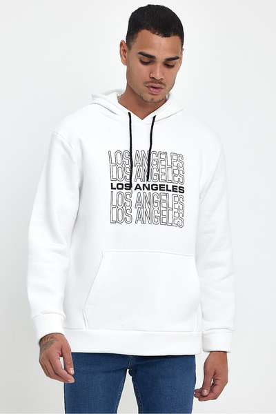 Superlife Süperlife Men's Hooded Comfortable Fit Fleece Inside 3 Thread Los Angeles Printed Sweatshirt Spr24Sw10