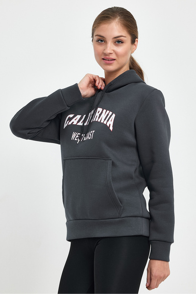 Superlife Women's Hooded Comfortable Fitted Fleece 3 thread Kangaroo Pocket California West Printed Sweatshirt