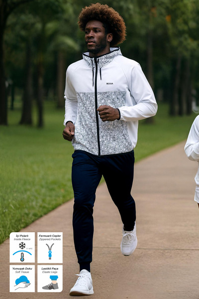 BESSA Білий костюм для дайвінгу з капюшоном, блискавкою, кишенями та еластичними манжетами для чоловіків