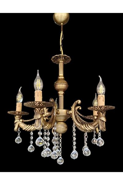 DEDE KRİSTAL TOP TAŞLI ZİNCİRLİ KOLLU ESKİTME KAPLAMALI METAL AVİZE