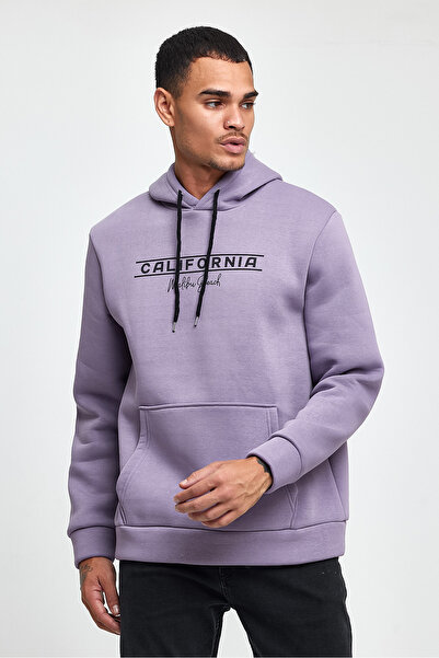 Superlife Süperlife Men's Hooded Comfortable Fit Fleece Inside 3 Thread California Printed Sweatshirt Spr24Sw11