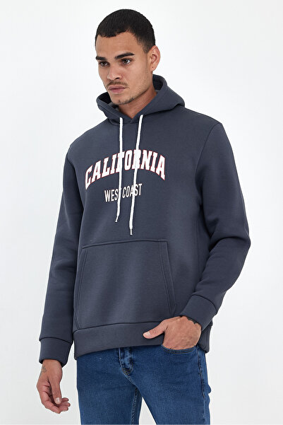 Superlife Ανδρικό μπλουζάκι με κουκούλα άνετο εντός φλις 3 νημάτων Californıa West printed spr24sw08