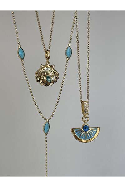 Twenty Eight Deniz Kabuğu Üstü Mavi Taşlı Kolye