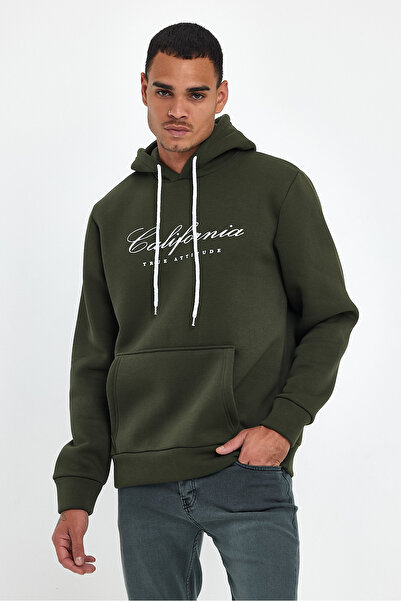 Superlife Men's Hooded Comfortable Fit Fleece Lined 3-Thread El Letter Printed California Printed Sweatshirt Spr24Sw03