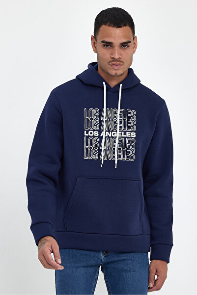 Superlife Süperlife Men's Hooded Comfortable Fit Fleece Inside 3 Thread Los Angeles Printed Sweatshirt Spr24Sw10