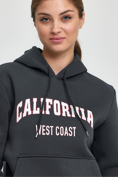 Superlife Women's Hooded Comfortable Fitted Fleece 3 thread Kangaroo Pocket California West Printed Sweatshirt