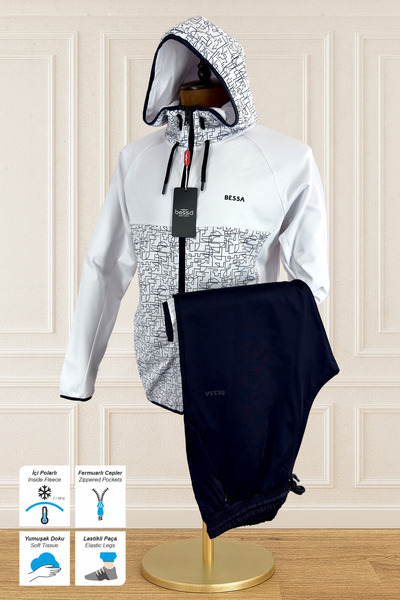 BESSA Білий костюм для дайвінгу з капюшоном, блискавкою, кишенями та еластичними манжетами для чоловіків