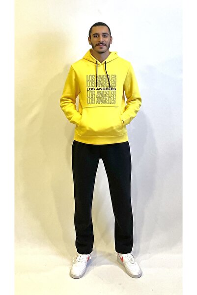 Superlife Süperlife Men's Hooded Comfortable Fit Fleece Inside 3 Thread Los Angeles Printed Sweatshirt Spr24Sw10