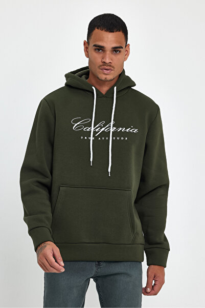 Superlife Men's Hooded Comfortable Fit Fleece Lined 3-Thread El Letter Printed California Printed Sweatshirt Spr24Sw03