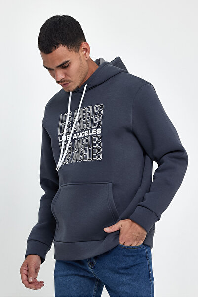 Superlife Süperlife Men's Hooded Comfortable Fit Fleece Inside 3 Thread Los Angeles Printed Sweatshirt Spr24Sw10
