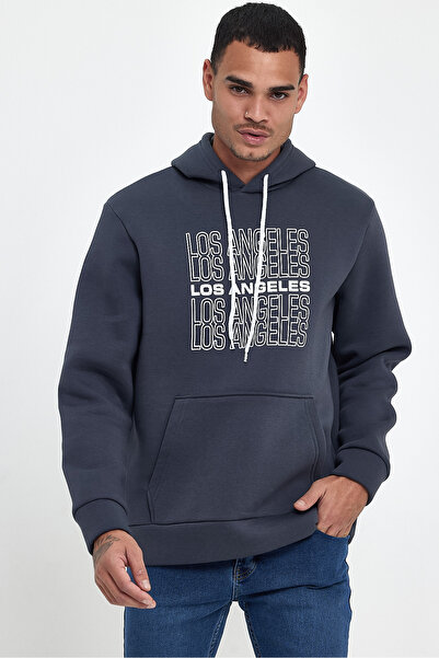 Superlife Süperlife Men's Hooded Comfortable Fit Fleece Inside 3 Thread Los Angeles Printed Sweatshirt Spr24Sw10