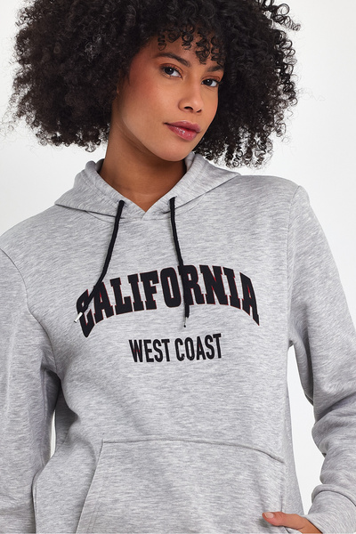 Superlife Γυναικεία φούτερ με κουκούλα και άνετη εφαρμογή Inner Fleece με 3 κλωστές καγκουρό τσέπες California West εμπριμέ φούτερ