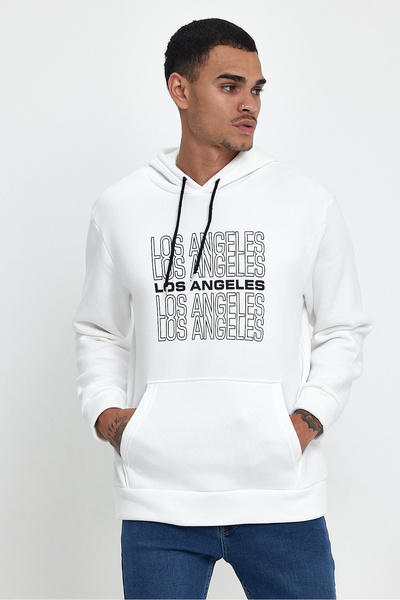 Superlife Süperlife Men's Hooded Comfortable Fit Fleece Inside 3 Thread Los Angeles Printed Sweatshirt Spr24Sw10