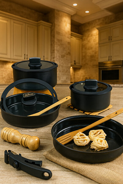 Kitchen Life Belariva 8-Piece Cast Iron Induction Base Cookware Set with Removable Handles