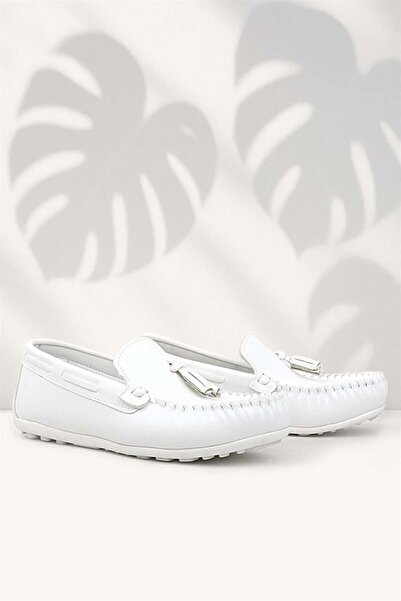 Rakerplus Pantofi mocasin albi pentru băiat