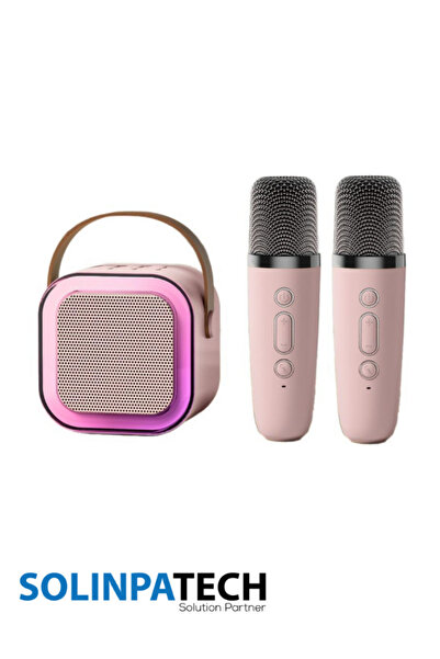SolinpaTech Çift Karaoke Mikrofonlu Kablosuz Bluetooth RGB Işıklı 5 Ses Efektli Stereo Ses Usb/Sd Hoparlör