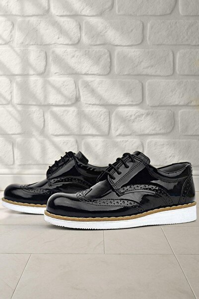 Rakerplus Hidra Black Patent Leather White Sole Lace-Up Boys' Classic Shoes