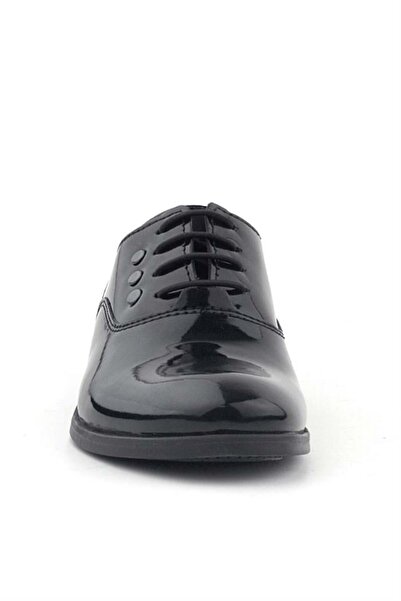 Rakerplus Pantofi clasici pentru copii din piele lacuita neagra cu sireturi cu detaliu metalic