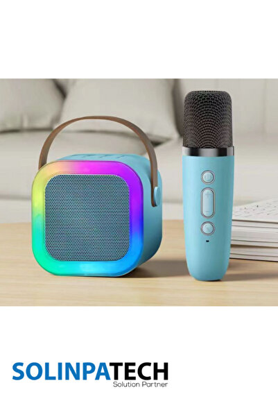 SolinpaTech Çift Karaoke Mikrofonlu Kablosuz Bluetooth RGB LED Işıklı 5 Ses Efektli Stereo Ses Usb/Sd Hoparlör