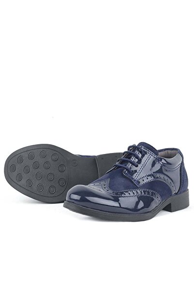 Rakerplus Titan Patent Leather Laced Navy Blue Suede Classic Boys' School Shoes