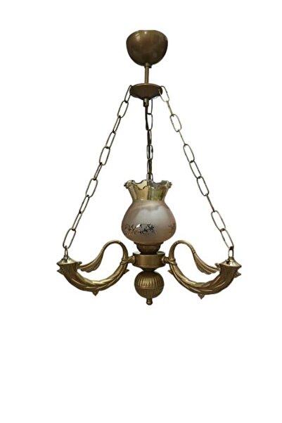 DEDE TEKLİ RİGA AVİZE ZİNCİRLİ ESKİTME BAL RENGİ CAMLI