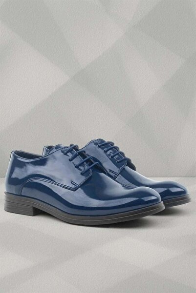 Rakerplus Navy Blue Patent Leather Lace-up Oxford Children's School Shoes