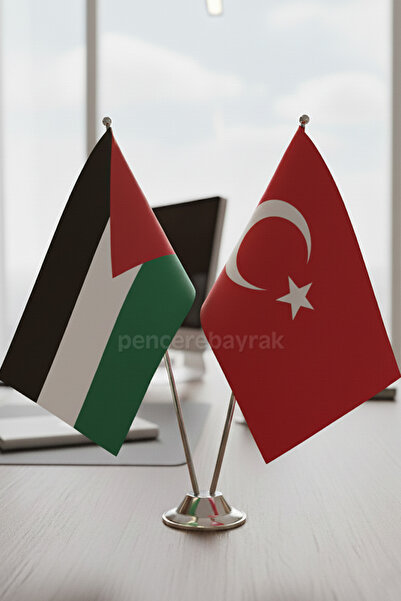 Pencere Bayrak 2'li Filistin Masa Bayrağı – Çift Direkli Masa Üstü Bayrak