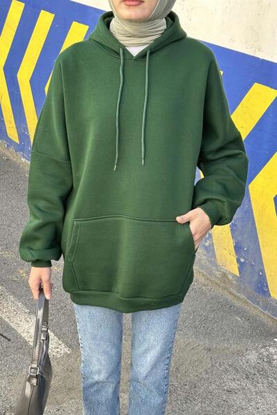 lamelif Φούτερ με τρεις ράβδους καγκουρό σε πράσινο σμαραγδί