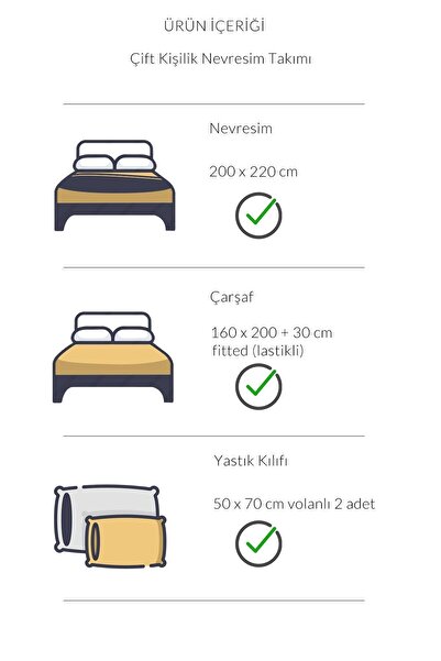 VAROL Lastikli Saten Çizgili Çift Kişilik Nevresim Takım