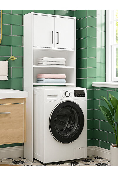 dorpek Lumy 4 raflı Kapaklı Çok amaçlı Çamaşır Makinesi Dolabı Beyaz