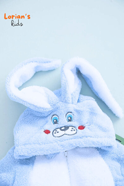 LORIAN'S Salopetă pentru bebeluși cu fermoar din pluș moale, iepure albastru,...