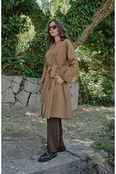 Fatma Atasoy Premium Mocha Pelerin Trençkot
