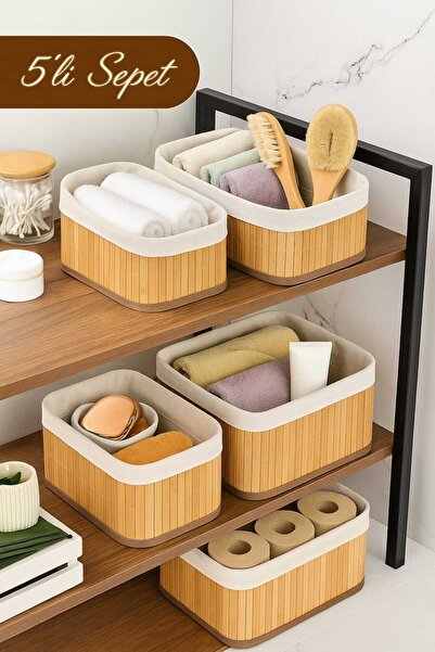 Dekorasyaa 5'li Bambu Sepet / Çok Amaçlı Bambu Sepet Seti