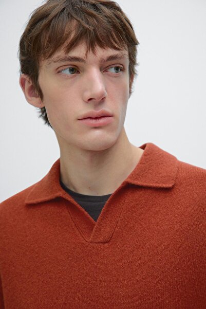 Massimo Dutti Yün karışımlı V yaka polo yaka kazak