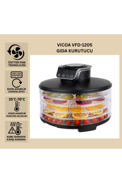 VICOA VFD 1205 Meyve Kurutma Makinesi- Zaman Ayarlı Sebze Meyve Et Kurutucu