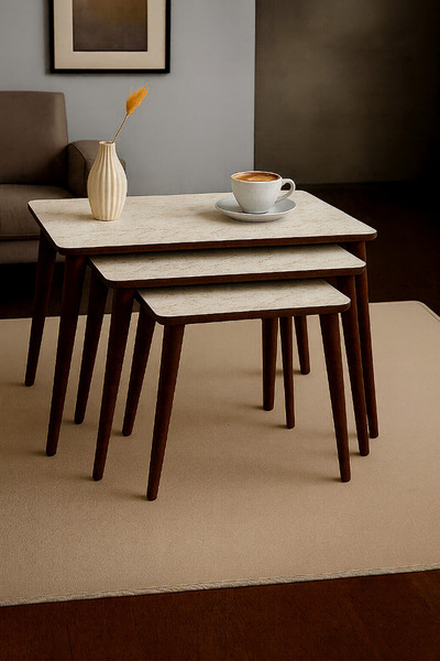 AYGE İstanbul Traverten 3lü Zigon Sehpa %100 MDF