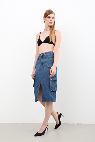 BANNY JEANS Джинсова спідниця з кишенями та розрізом спереду, синя