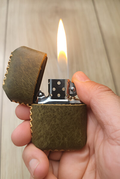 ASYA GIFTS El Yapımı Hand Made Hakiki Deri Metal Benzinli Çakmak