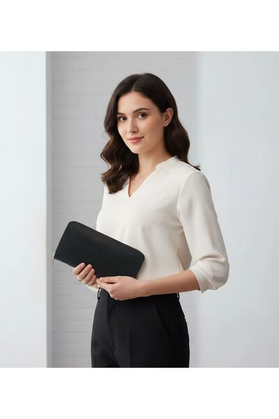 La'Graccia Hmx Polo Siyah Telefon Bölmeli Büyük Boy Kadın El Çanta Ve Cüzdanı