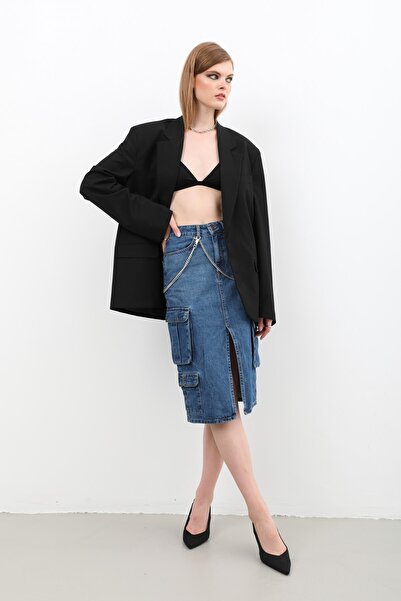 BANNY JEANS Джинсова спідниця з кишенями та розрізом спереду, синя